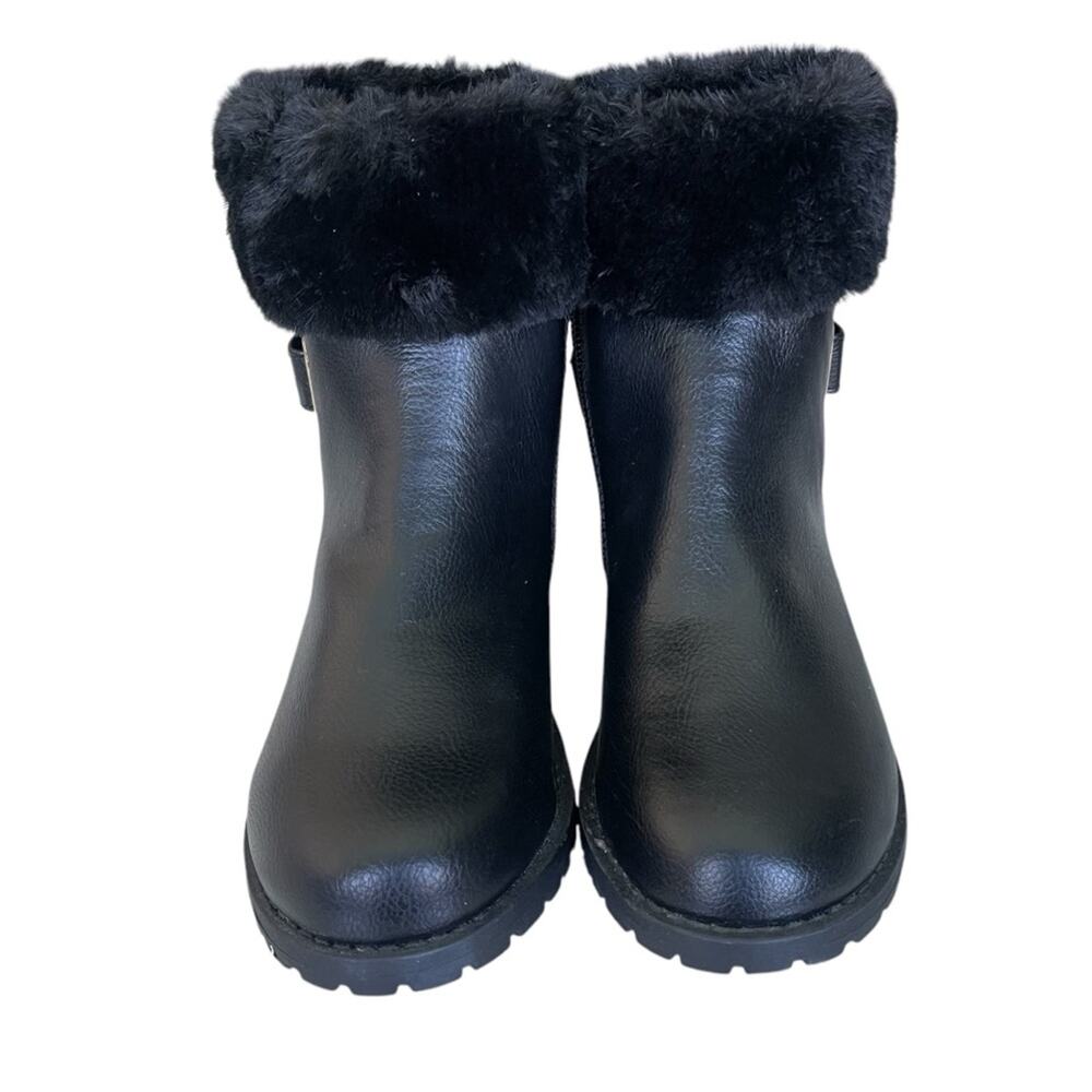 The Children's Place Faux Fur and Leather Side Buckle Booties Black Size 2